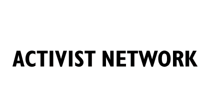 The word "whore," hand written in graffiti style, fades in and out over the words "activist network"