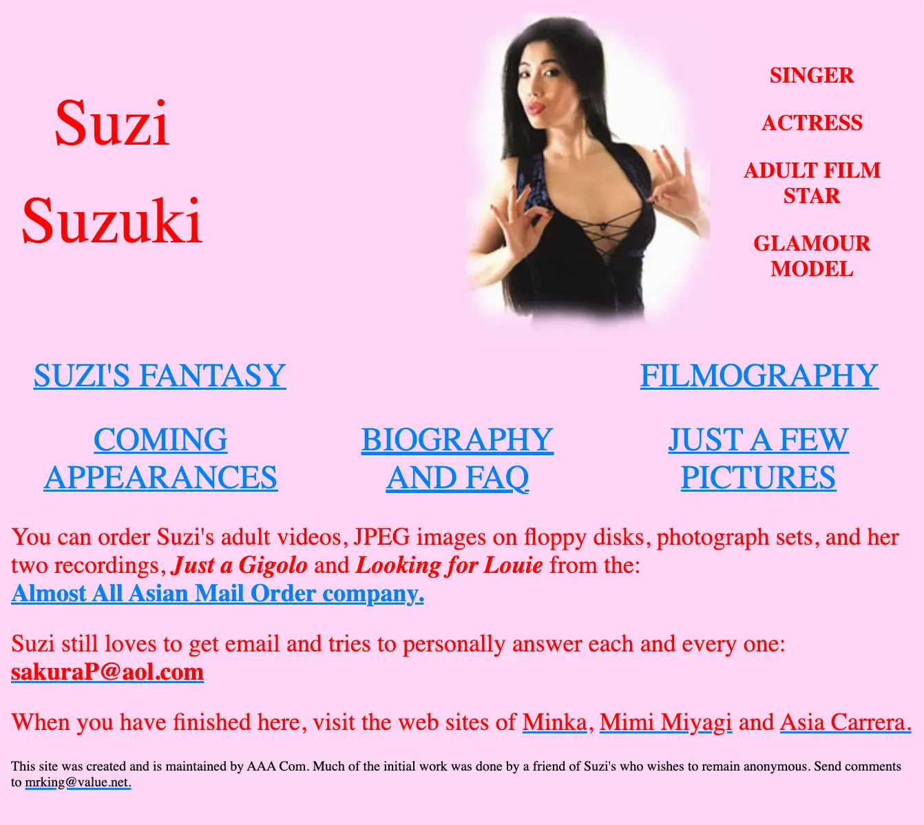 On a pink background with bright red and blue type