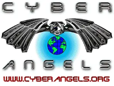 In the Cyber Angels' logo, 3D-modeled Batman-like wings encircle a globe